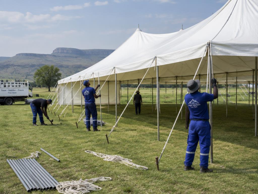 Crew setting up an event tent